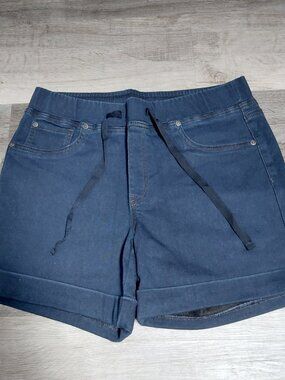 Women Drawstring Dark Denim Cuffed Casual Summer Shorts